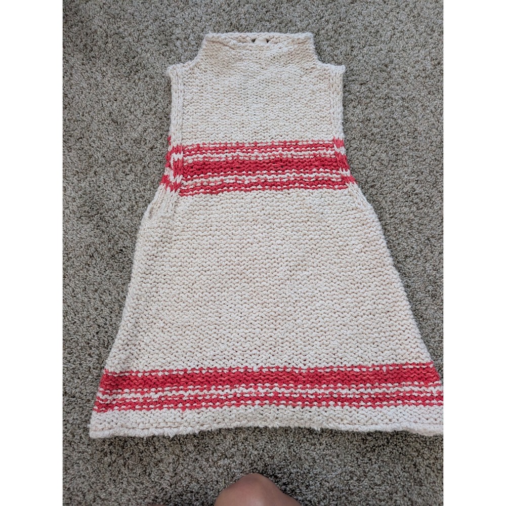 Pilcro Anthropologie Chunky Knit Striped Mock Neck Sweater Vest Cream Red‎ M